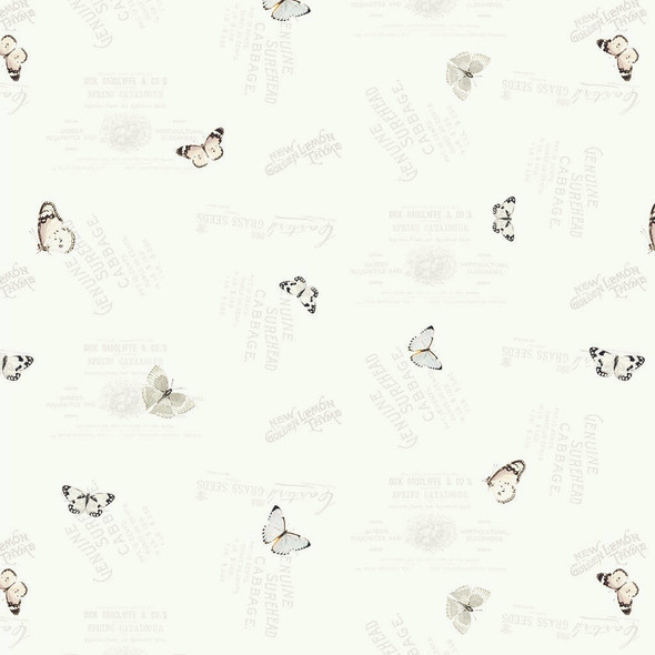 Clothworks Spring Garden Digital Butterflies Y4366-2 Light Cream | SOLD BY THE HALF-YARD